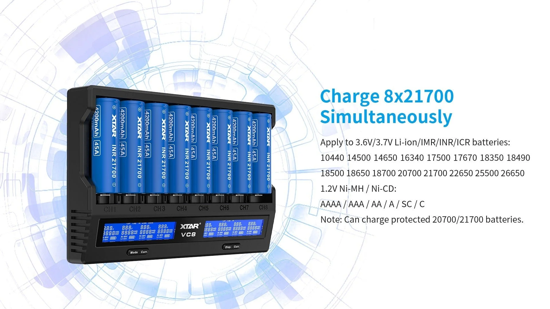 XTAR VC8 Fast Battery Charger for 8 x Li-ion Batteries - Image 6